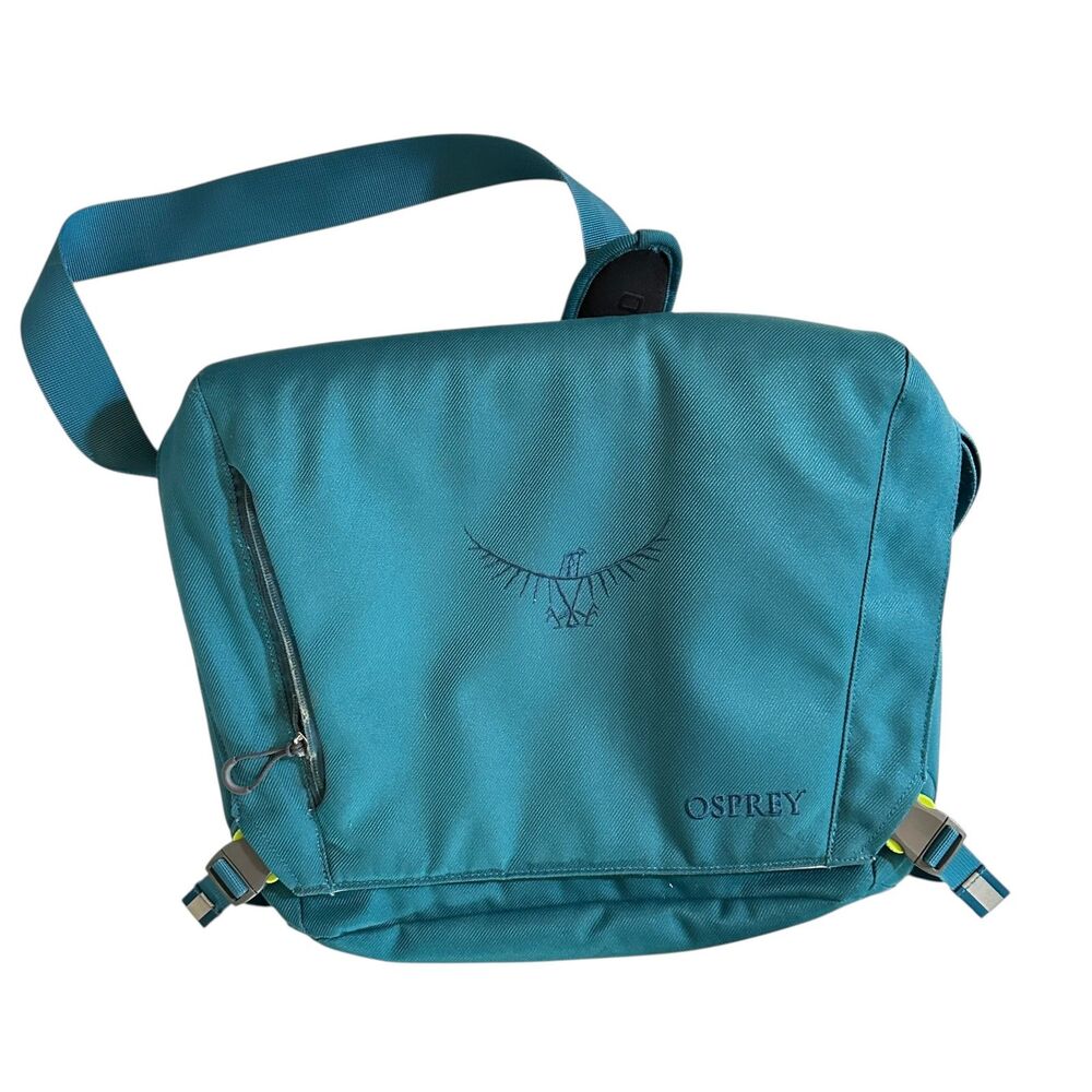 Osprey Teal Canvas Shoulder Laptop Bag Adjustable‎ Strap Fleece Lined Flaw Noted